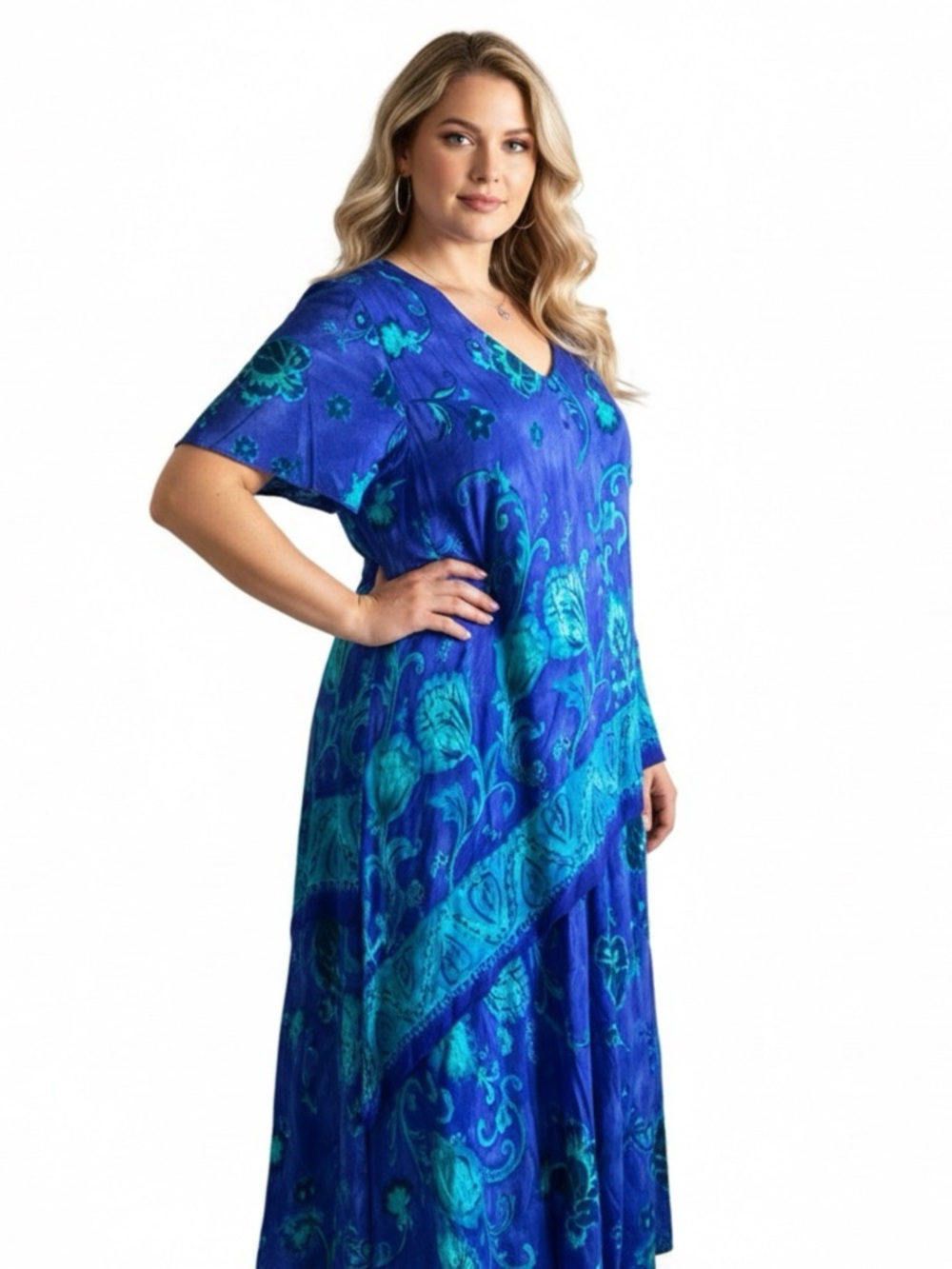 NOS 90’ Women’s Plus Dress Size 22 Rayon Floral Purple Green Long‎ Asymmetrical